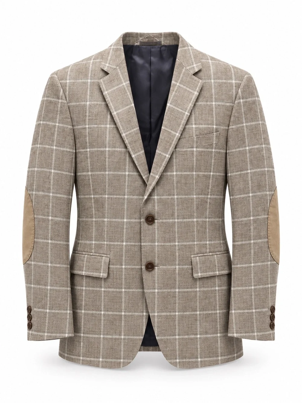 Hugo Boss Beige Windowpane Check Blazer with Elbow Patches